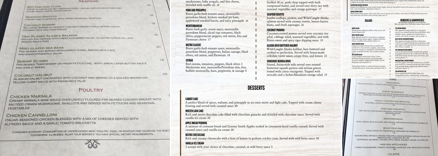 Yes Bistro Bar and Grill Menu