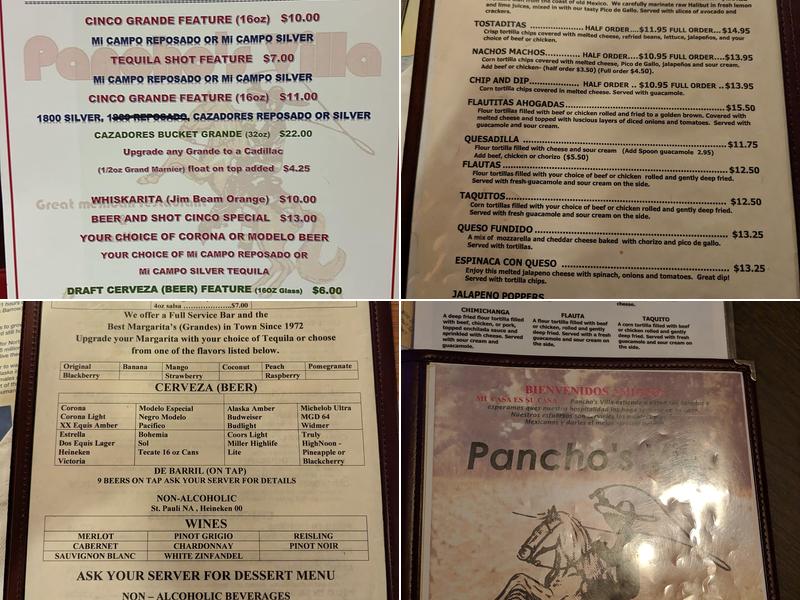 Pancho's Villa Mexican Restaurant Menu