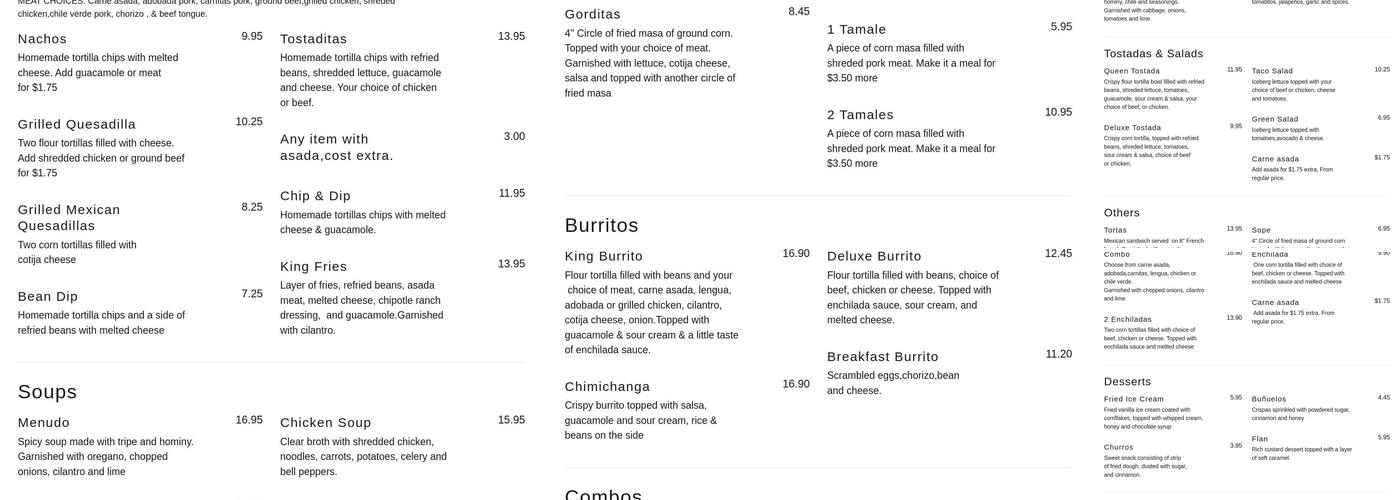 Taco King Menu