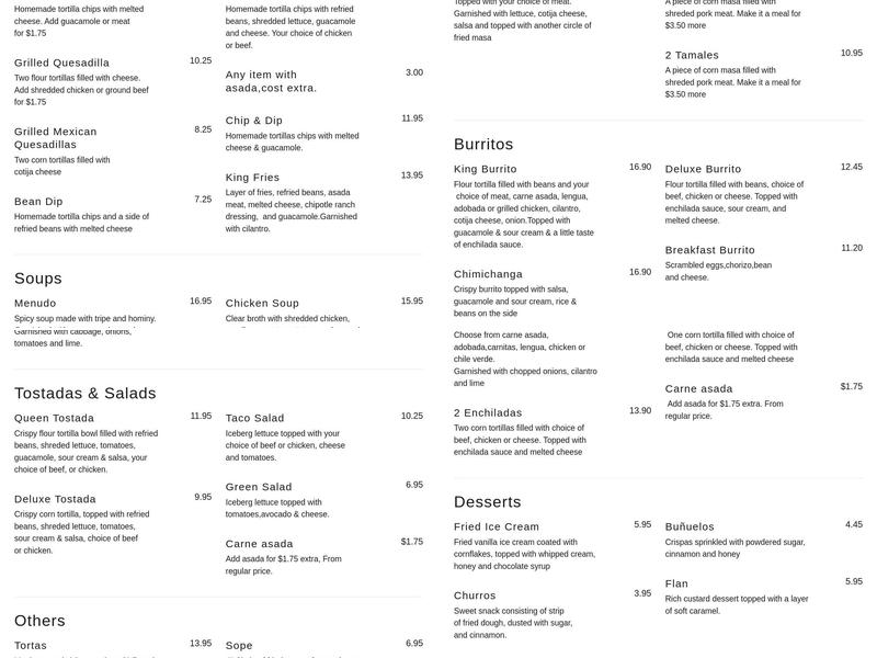 Taco King Menu