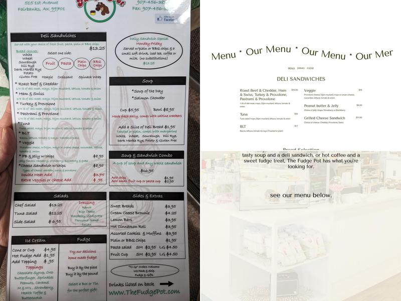 The Fudge Pot Menu