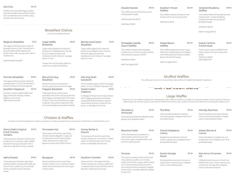 Waffle Rush Menu