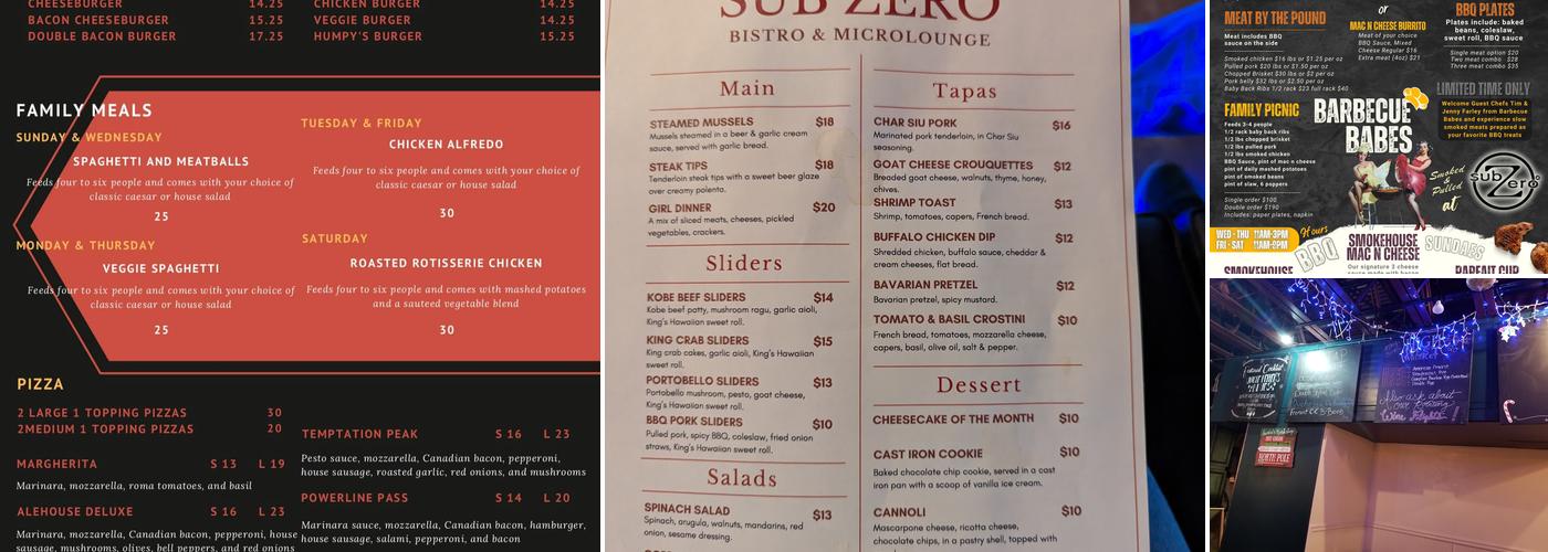 Sub Zero Bistro & Microlounge Menu