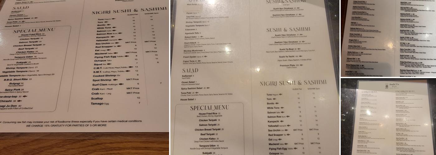 Sushi Ya Menu