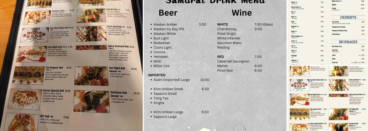Samurai Sushi Menu