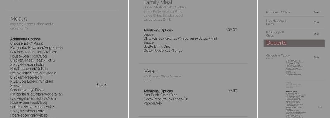 Bella Pizza & Kebab House Menu