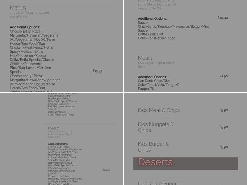 Bella Pizza & Kebab House Menu