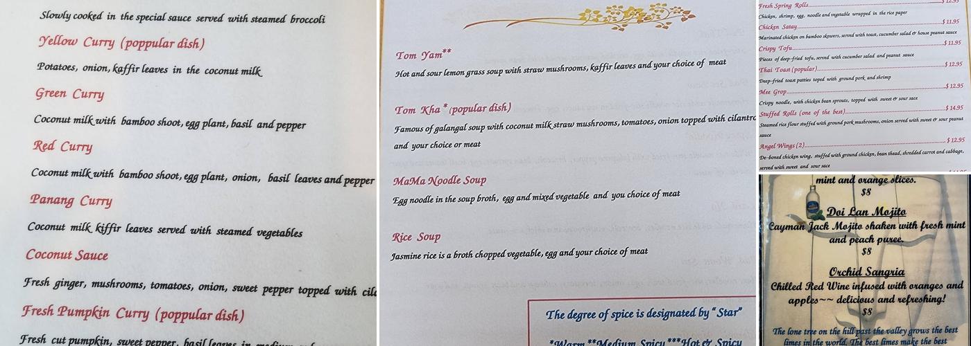 Alaska Taste of Thai Menu