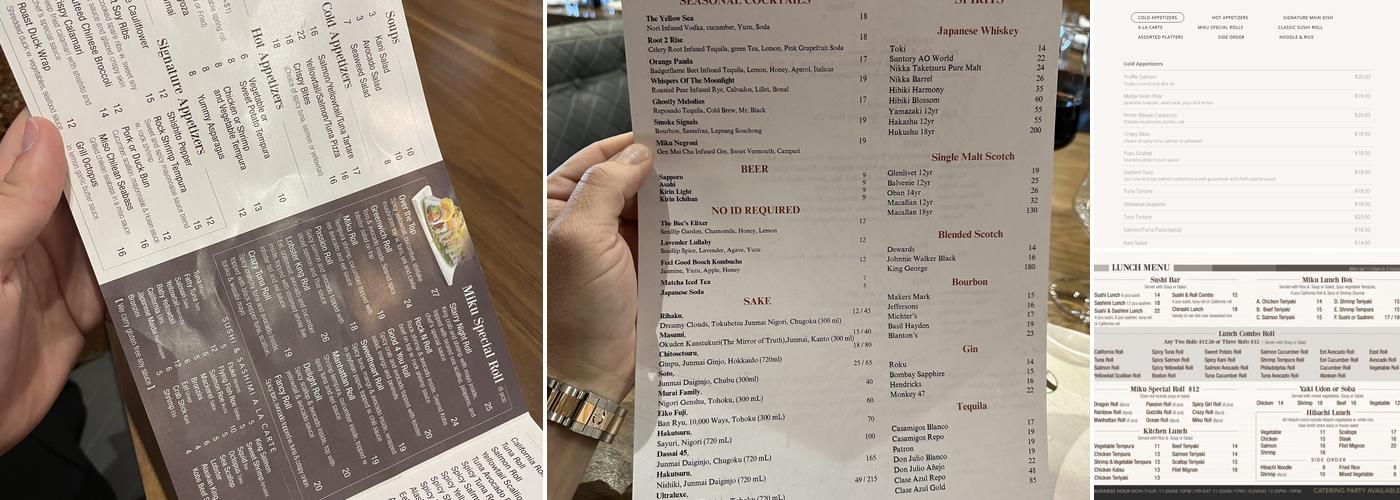 MIKU Sushi Bar and Restaurant Menu