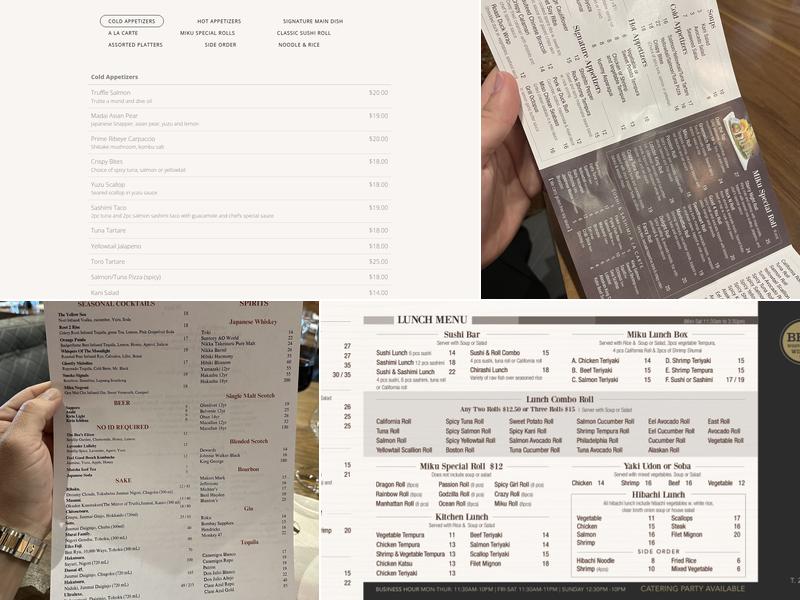 MIKU Sushi Bar and Restaurant Menu