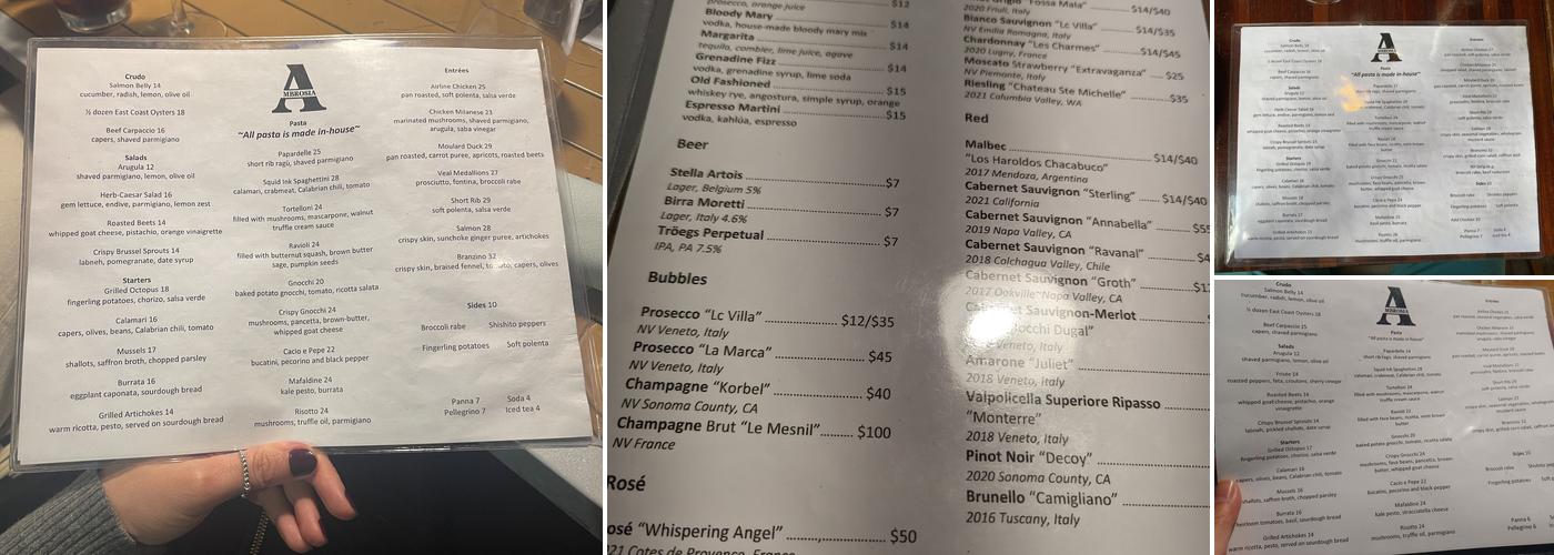 Ambrosia Ristorante BYOB Menu