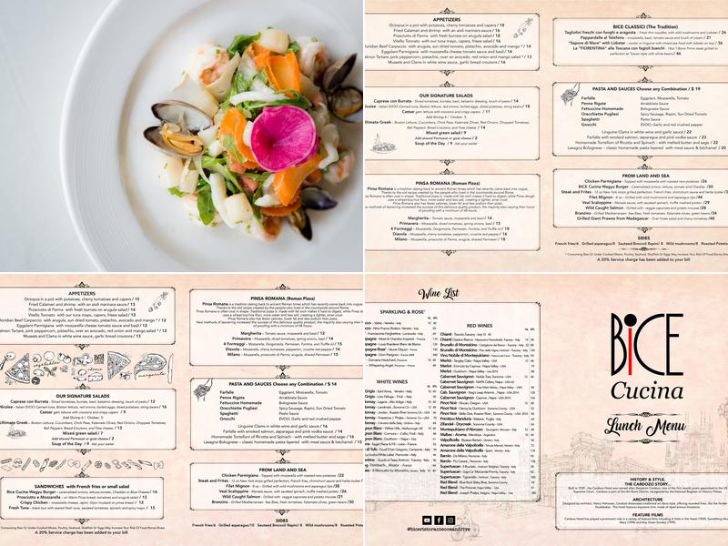 BiCE Restaurant Group Menu