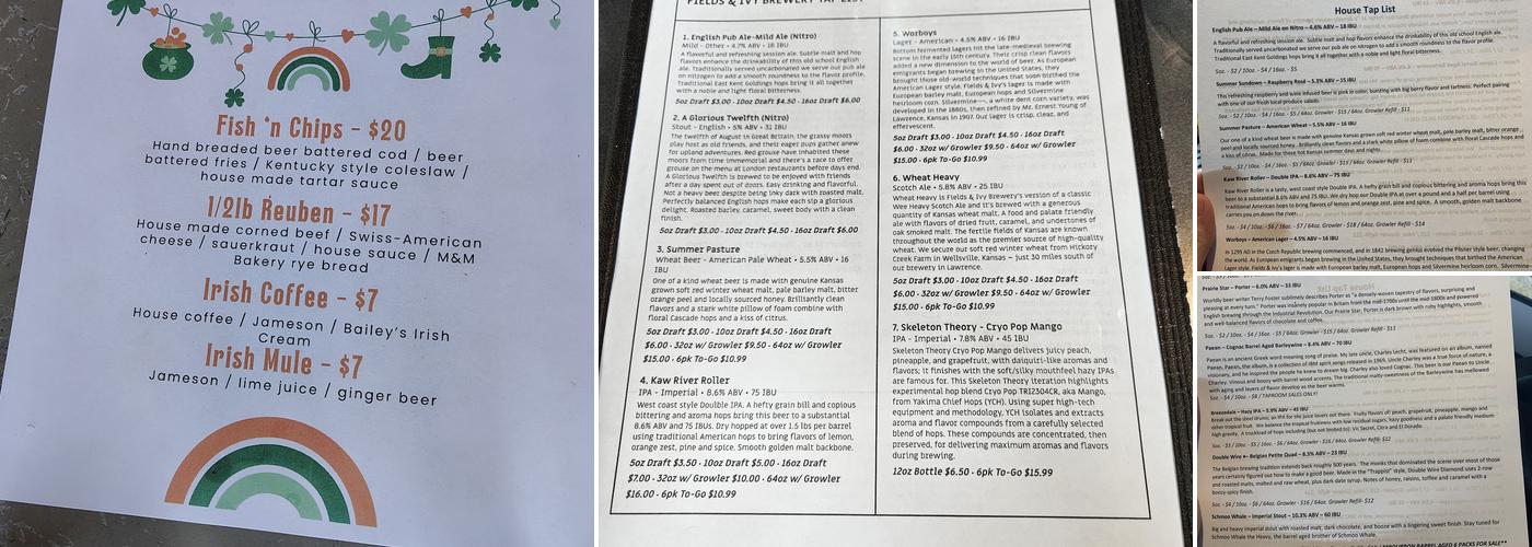 Fields & Ivy Brewery Menu
