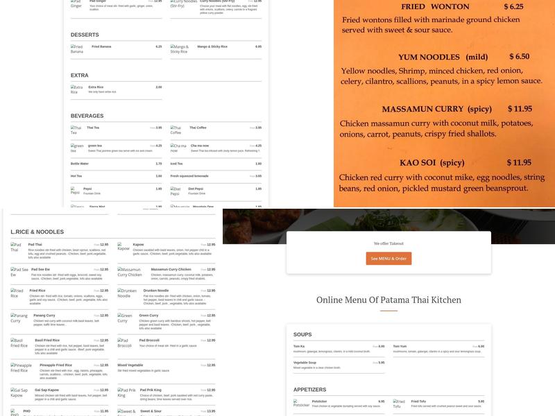 Patama Thai Kitchen Menu