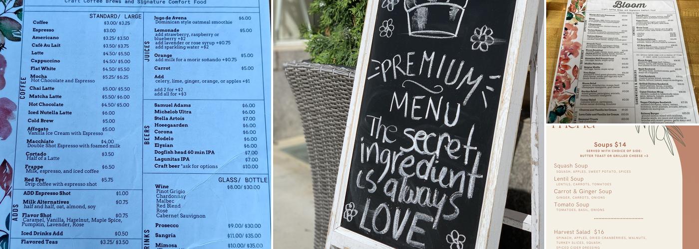 Cafe Bloom Menu