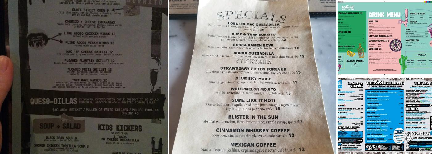 New Wave Burrito Bar Menu