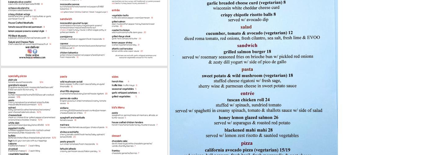 Mozzarella Menu