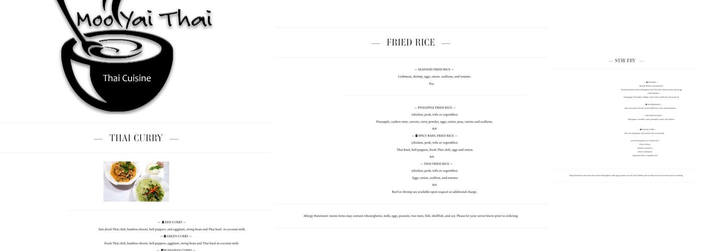 Moo Yai Thai Restaurant Menu