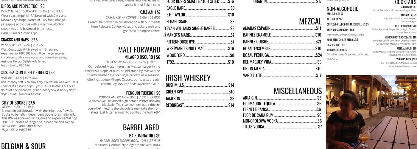 Ex Novo Brewing Company Menu