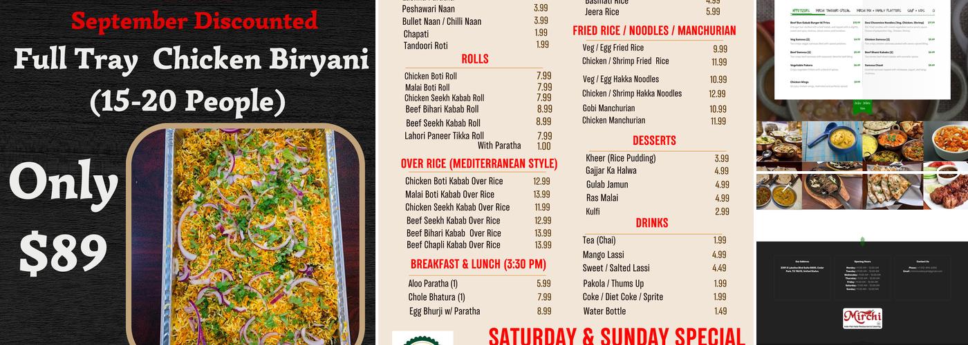 Mirchi Indo-Pak Halal Restaurant & Catering Menu
