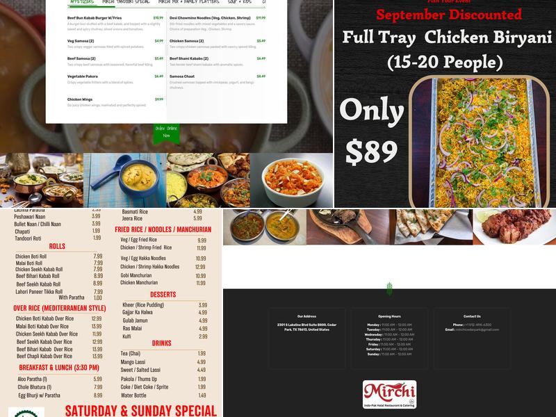 Mirchi Indo-Pak Halal Restaurant & Catering Menu