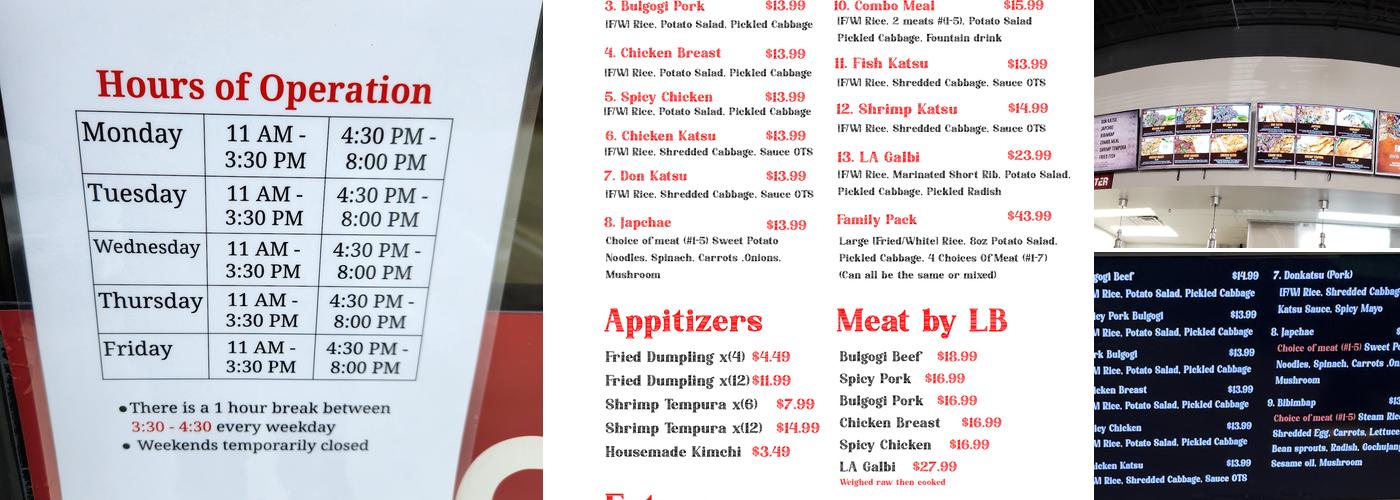 CJ's Bulgogi & Grill Menu