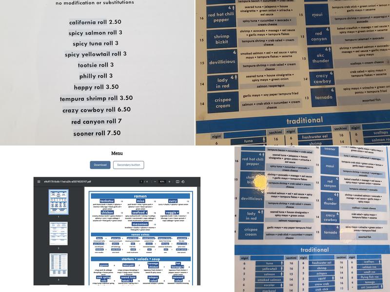 mizu ramen sushi Menu