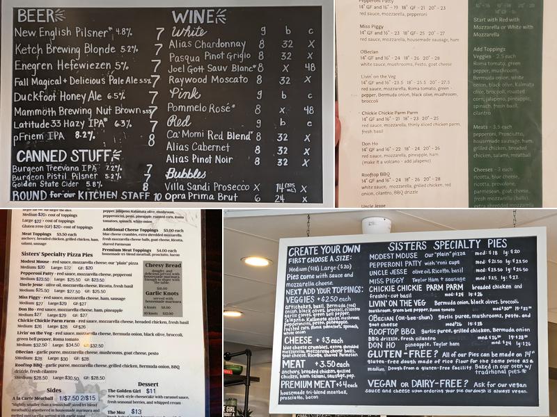 Sisters Pizza Menu