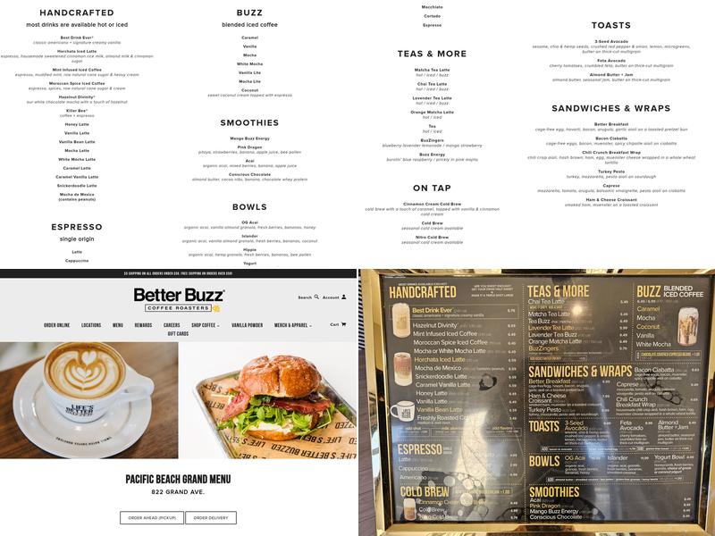 Better Buzz Coffee Pacific Beach Grand Menu