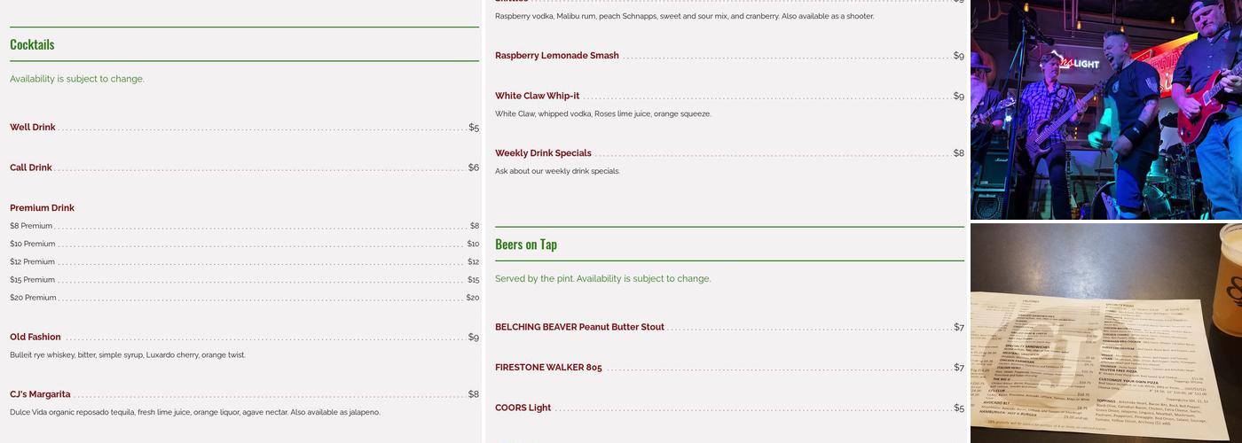 CJ's Pizza Bar & Grill Menu