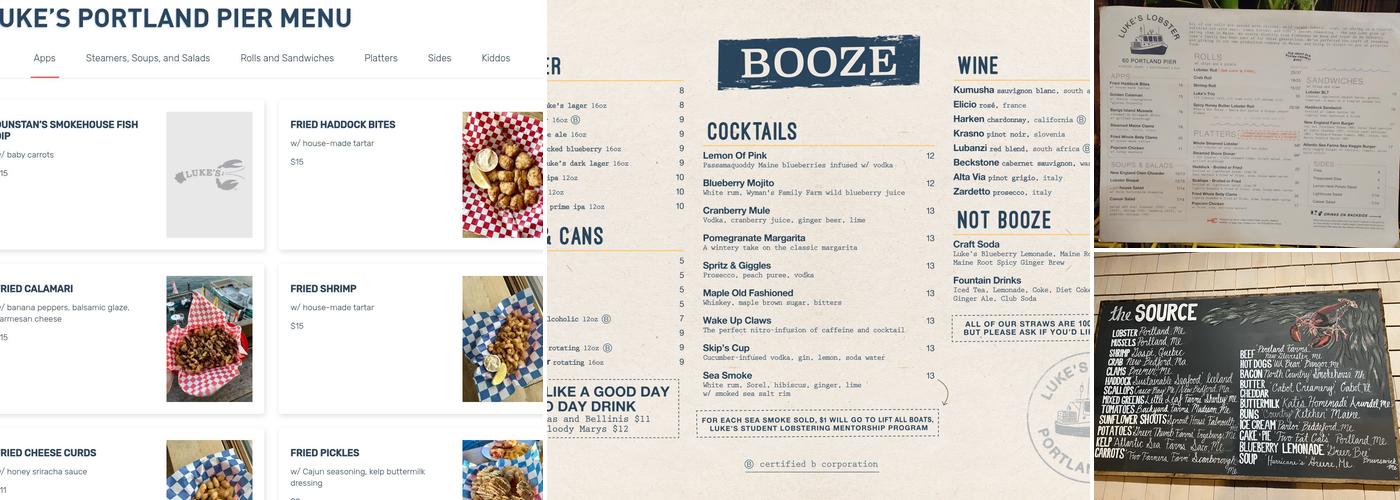 Luke's Lobster Portland Pier Menu