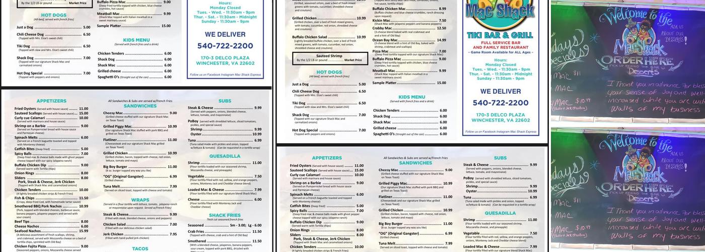 Mac Shack Menu