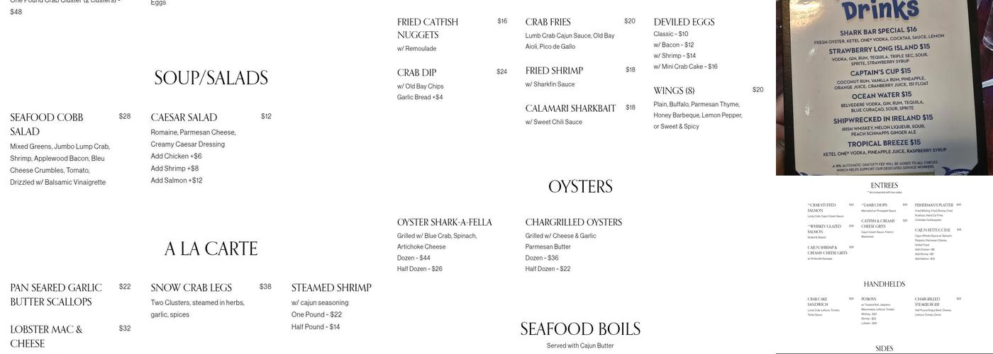 Shark Bar And Seafood House Menu