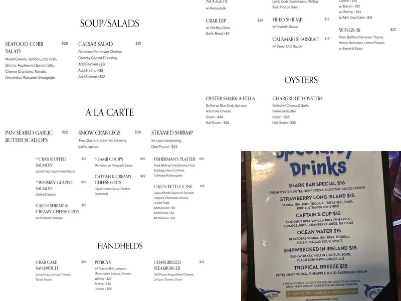 Shark Bar And Seafood House Menu