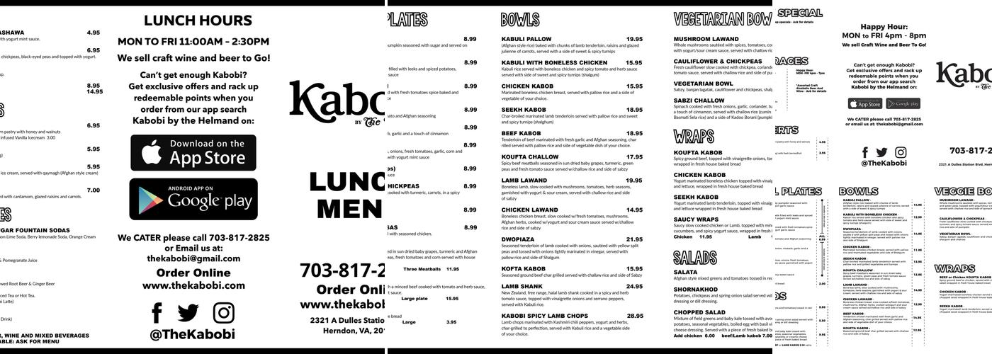 Kabobi By The Helmand Menu