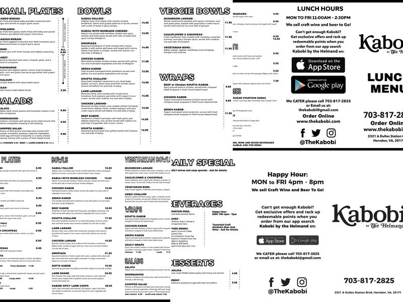 Kabobi By The Helmand Menu