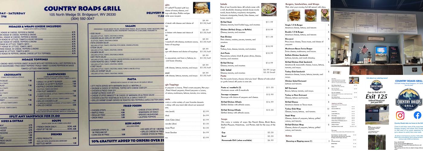 Country Roads Grill Menu
