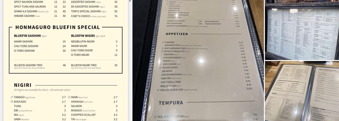 Tom Sushi Menu