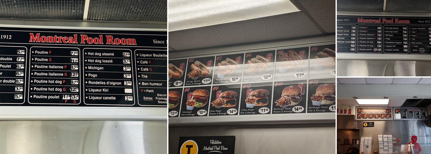 Montreal Pool Room Menu