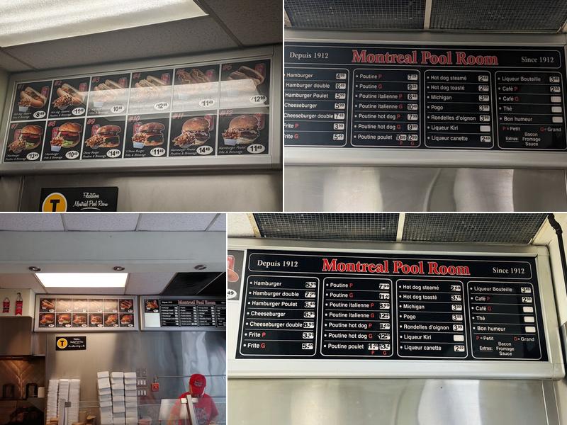 Montreal Pool Room Menu