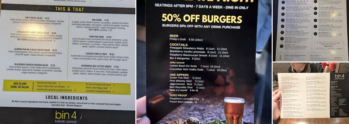Bin 4 Burger Lounge Menu