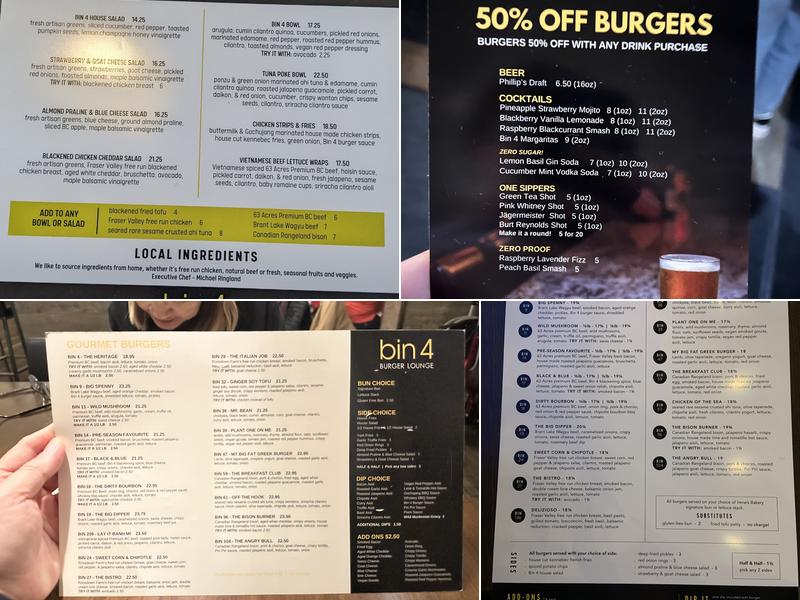 Bin 4 Burger Lounge Menu
