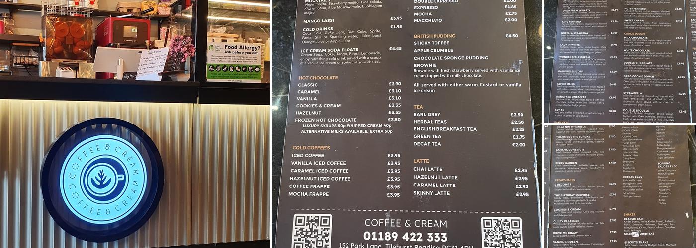 Coffee and Cream Menu