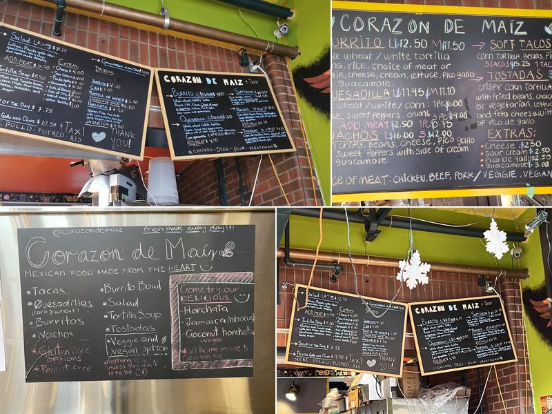 Corazon De Maiz Menu