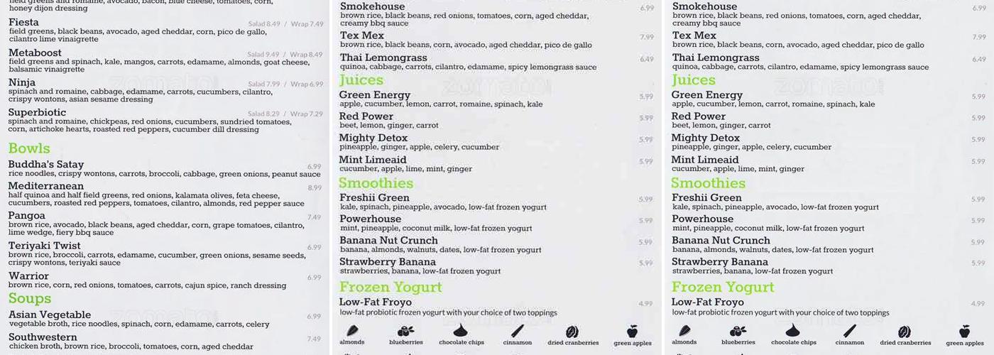 Freshii Menu