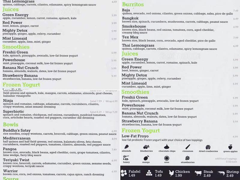 Freshii Menu