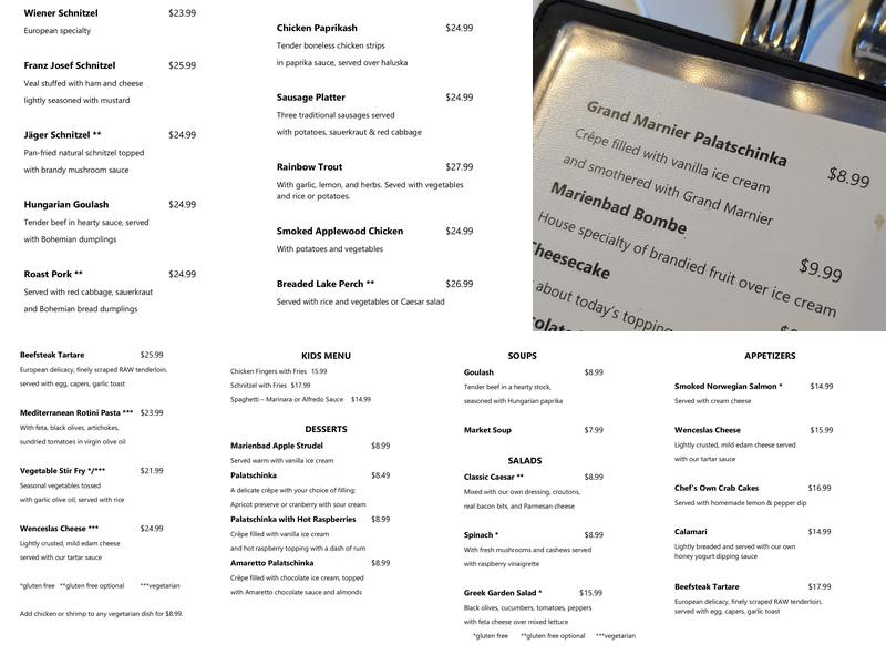 Marienbad Restaurant Menu