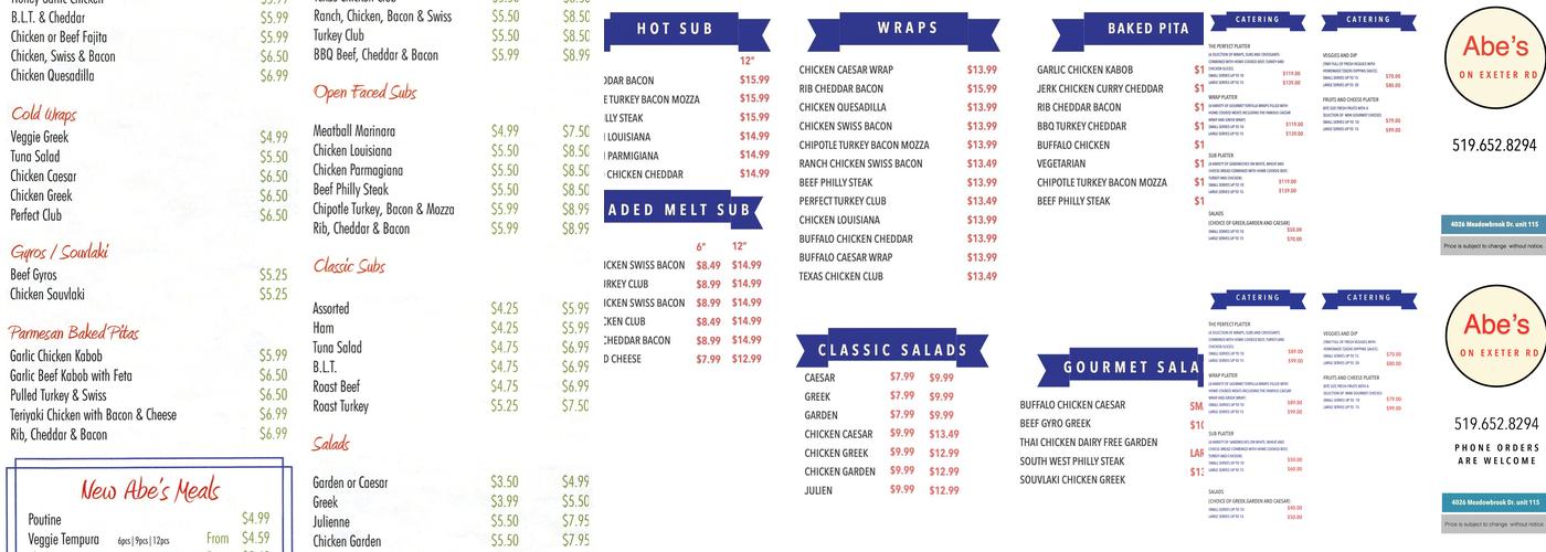 Abes on Exeter Menu