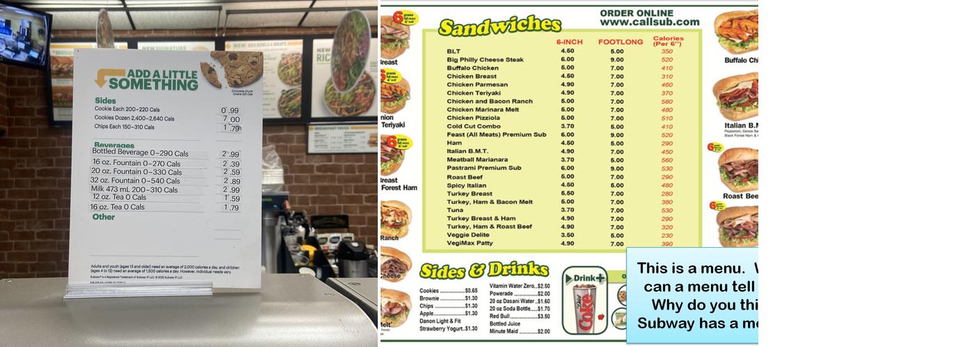 Subway Menu