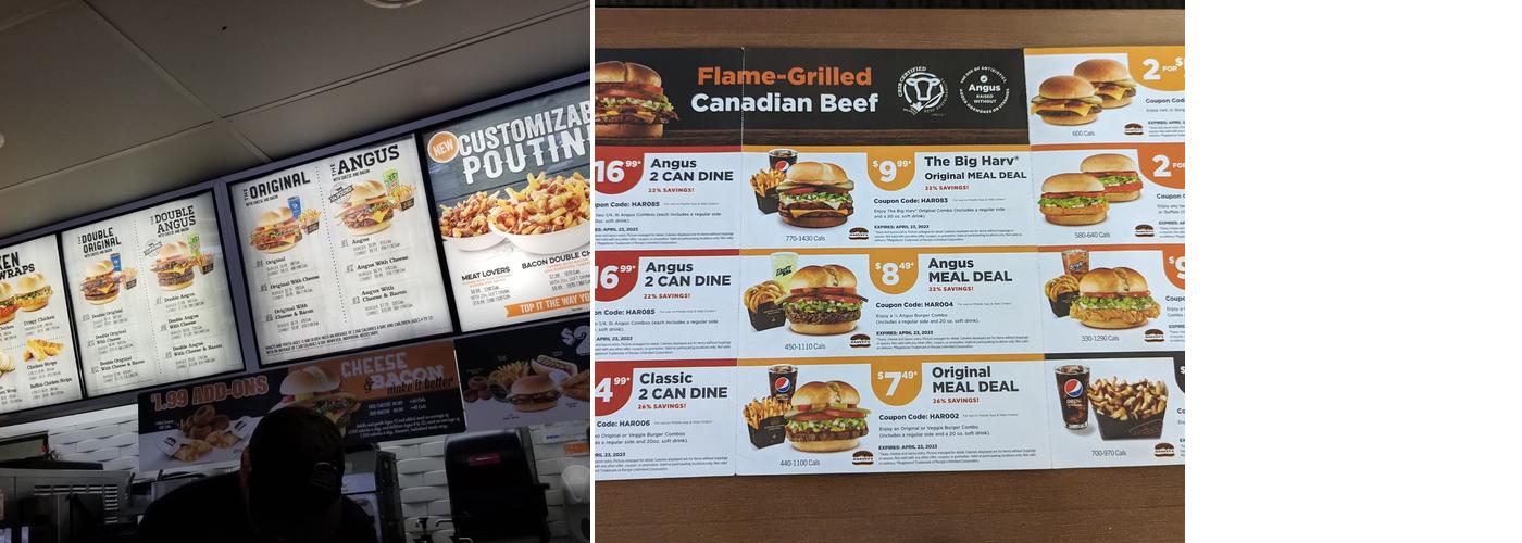 Harvey's Menu